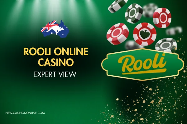 Expert analysis of Rooli online casino, showcasing features and user experience in a digital format. Text: Rooli Online Casino: Expert View
